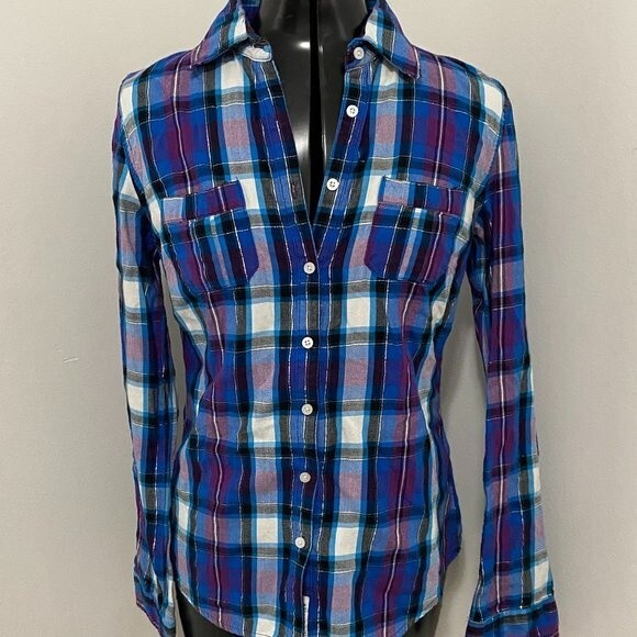 Aeropostale Cotton Checked Button Down Long Sleeve Womens Top Size M - Picture 1 of 7